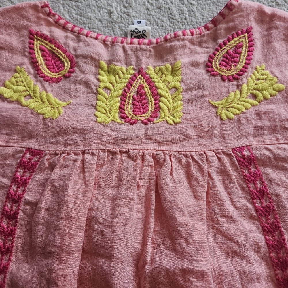 ivy jane Pink Cotton Blouse with Neon Yellow & Hot Pink Embroidery - Picture 7 of 7